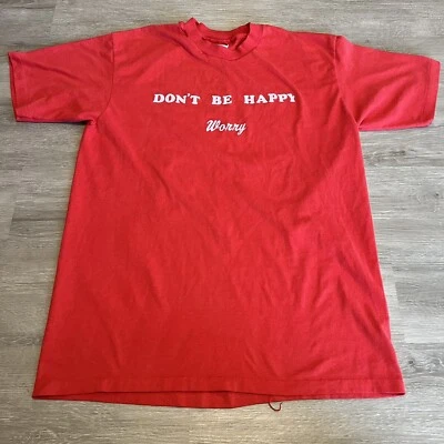 Camiseta vintage de broma de comedia Don't Be Happy, Worry Red se ajusta a la talla mediana años 80 Foto 1 de 4