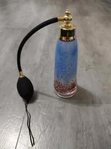 Botella de perfume vintage de vidrio artístico azul y marrón con atomizador - Imagen 1 de 9