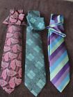 Lot Of 3 Ties With Pocket Square U Branded Polyester 
