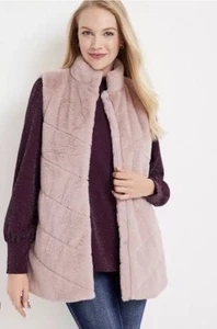 Gilet donna Maurices Plus rosa polvere pelliccia sintetica testurizzata Chevron taglia 2X nuovo senza etichette - Foto 1 di 15