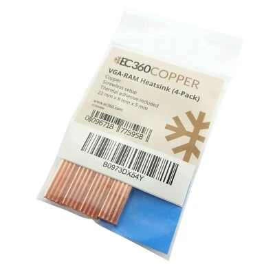 EC360® COPPER 4-Pack VGA RAM Copper Cooler (22x8x5mm) Self AdhesiveHeatsink - Image 1 of 3