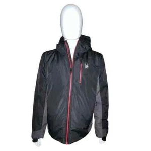 Spyder Mens Colorblock Hooded Jacket Black Gray Red Large New - Picture 1 of 10