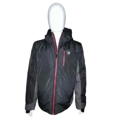 Chaqueta con Capucha Spyder Para Hombres Colorblock Negra Gris Roja Grande Nueva Foto 1 de 4