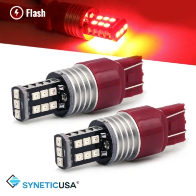 SYNETICUSA 7443 7440 Red LED Brake Bulb Strobe Flash Stop Tail Parking Light - Image 1 of 4