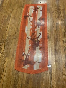 VINTAGE HALBTRANSPARENTER POLYESTER ABSTRAKTER DRUCK SCHAL GEWELLTER RAND JAPAN 15" X 42" - Bild 1 von 10