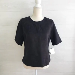 Neu mit Etikett Liz Claiborne Karriere - schwarzes Oberteil mit quadratischem Schnitt und Wildlederimitat vorne, M - Bild 1 von 6