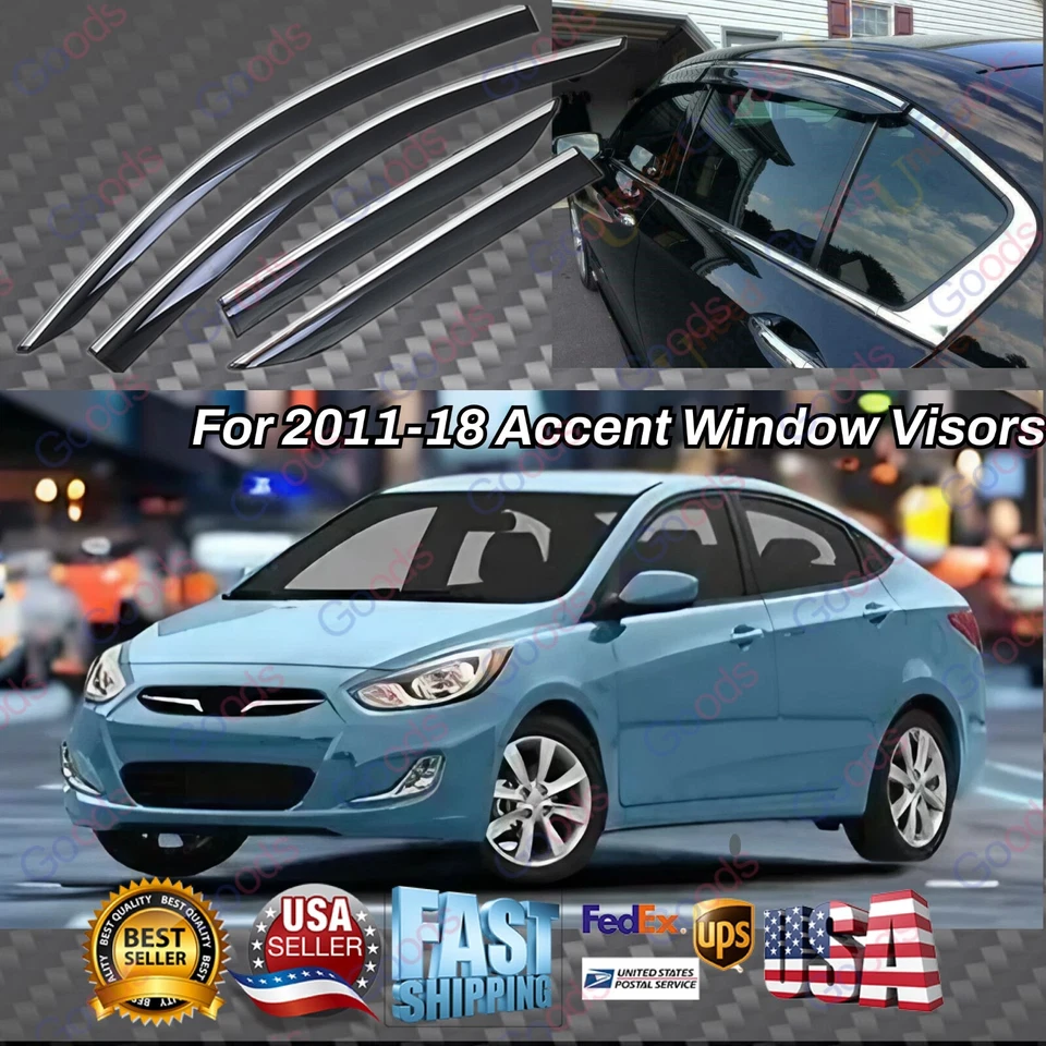 Se adapta a viseras de ventana de sedán 11-18 acento protector de lluvia deflector de sombra con adornos cromados Foto 1 de 4