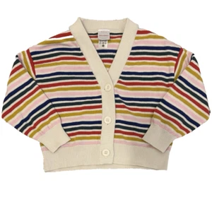 Hanna Andersson Girl's Cotton Striped Cardigan Sweater sz 4 V-Neck Button Front - Picture 1 of 6