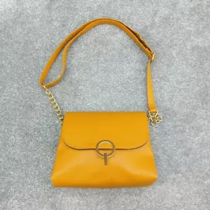 MUSTARD LEATHER HANDBAG SHOULDER BAG GOLD RING SATCHEL CHAIN Y2K - Picture 1 of 6
