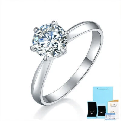 1-3 Ct Round Cut VVS1 Moissanite Solitaire Engagement Ring 925 Sterling Silver - Image 1 of 4