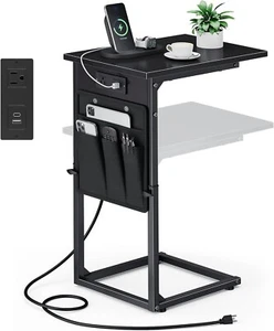 C Shaped End Table with Charging Station,Adjustable Height Side Table for Sofa.. - Picture 1 of 9