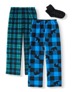 NWT 2-Pack Boys 10-12 L Fleece Pajama Pants BONUS WITH 1 PAIR OF SOCKS Pajamas - Picture 1 of 2