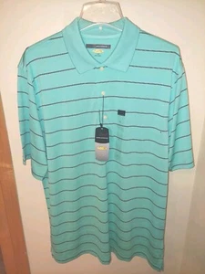 NEW! GREG NORMAN PLAY DRY POLO SHIRT MENS SZ L GREEN STRIPES G7XDK846 WITH TAGS! - Picture 1 of 7
