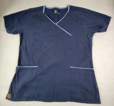 Carhartt Scrub Top Size Womens Medium Blue Pit To Pit 20in V-Neck  - Image 1 of 4