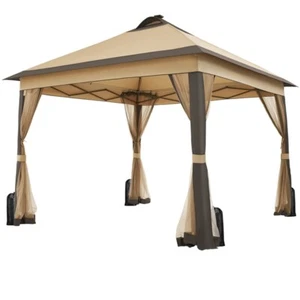 Outdoor Pop Up Canopy Garden Gazebo Tent with Mesh Netting and Solar LED Lights - Picture 1 of 12