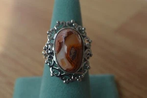 4.60ct Jalisco Matrix Fire Opal Solitaire Ring ~ Sterling Silver Size 9 - Picture 1 of 9