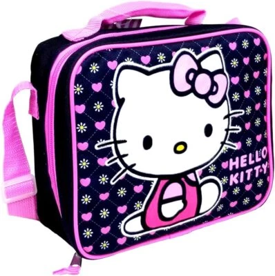 Bolsa de almuerzo Hello Kitty aislada corazón negro/rosa Foto 1 de 3