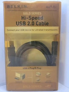 Belkin USB 2.0 Hi-Speed Gold Series USB A Plug/B Plug  6' Cable 2005 NOS - Picture 1 of 10