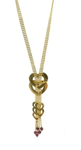 Wunderschön Halskette Gold 18 Karat - Herzen Und Rubin - 9,18 G - Picture 1 of 3