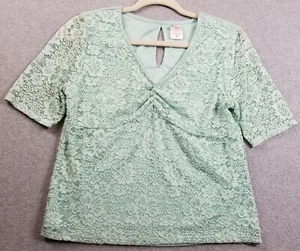 No Boundaries Top Women’s Junior’s Large L Mint Green Floral Lace Short Sleeves - Picture 1 of 11