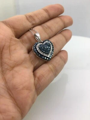 Round Cut Simulated Blue Sapphire Women's Heart Pendant In 14k White Gold Plated - Image 1 of 4