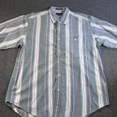 Camisa clásica de colección Claybrooke de una sola puntada a rayas con botones para hombre XL blanca azul Foto 1 de 4