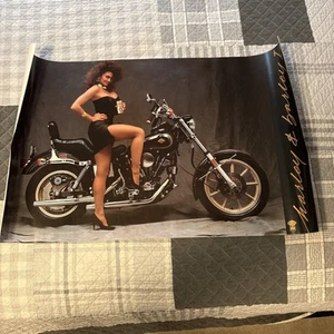 Vintage 1989 Coors Extra Gold, Harley Davidson Garage Poster 36x22 Hot Babe - Picture 1 of 12