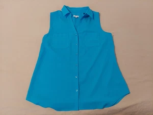 Camisa de vestir sin mangas Talbots para mujer M blusa mediana azul con botones - Imagen 1 de 8