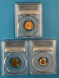 3-Coins 1c/5c/25c PCGS BU 1972D/1975D/1973D - Bild 1 von 4