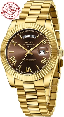 Relógios masculinos NIBOSI analógicos quartzo aço inoxidável ouro rosa prata...  - Imagem 1 de 4