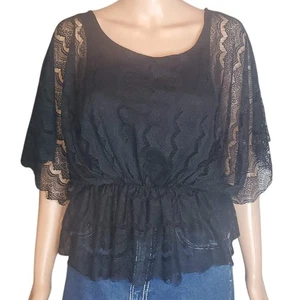 Old Navy Size S Black Lace Whimsigoth Top Romantic Peplum Fairycore Goth Cottage - Picture 1 of 7