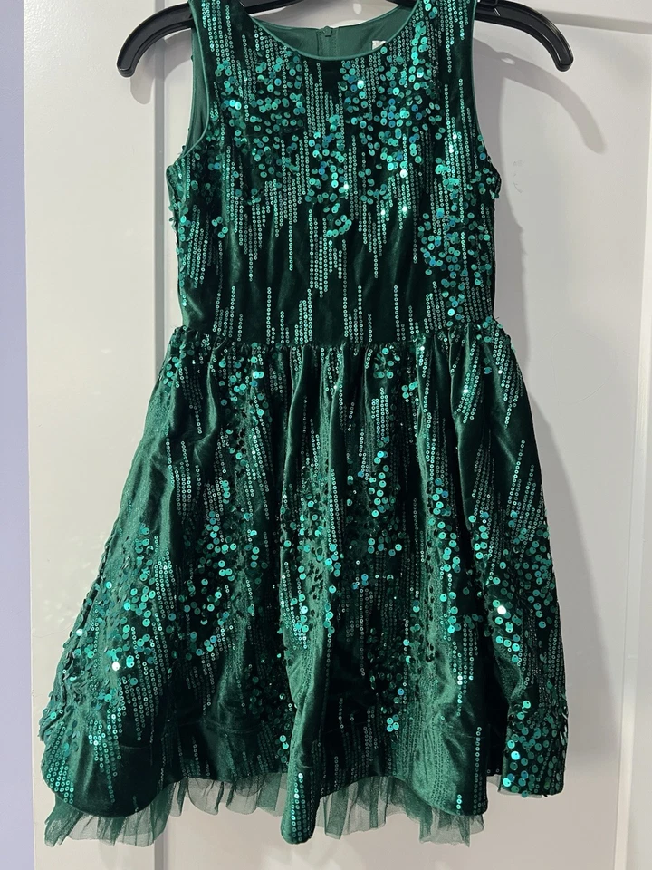 NWOT Rare Editions Girls Green Velvet Sequin Christmas Dress Holiday Size 10/12  - Image 1 of 2