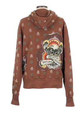 Y2K Ed Hardy Death Before Dishonor Hoodie Brown Unisex Grunge  Tobacco Brown - Image 1 of 4