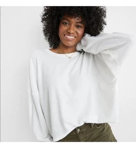 AERIE Towel Terry Cinched Reversible Top White Size Small Oversized LOOK & READ - Picture 1 of 9