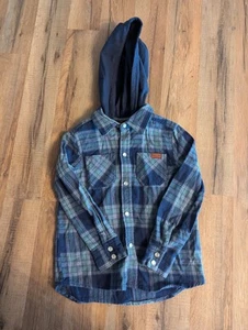 7 For All Mankind Boys Plaid Blue And Green Flannel Hoodie Size 5 - Picture 1 of 5