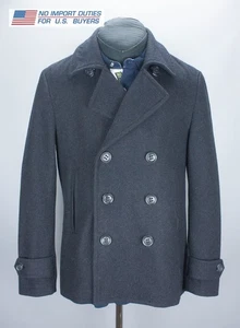 Superdry Commodity Slim Pea-Coat Double Breast Mens Gray Size XL Wool Blend - Picture 1 of 24
