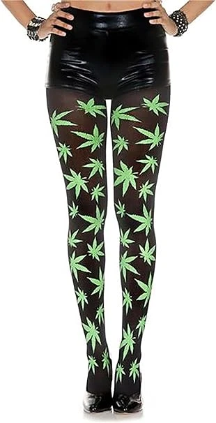 DIVERTIDAS Sexy MÚSICA PIERNAS hierba MARIJUANA hoja IMPRESIÓN opacas MEDIAS PANTIMEDIAS Foto 1 de 1