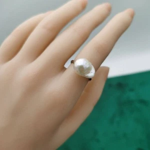 Handmade Baroque Pearl Ring 9-10mm | 925 Silver/Gold Adjustable Artisan Jewelry - Picture 1 of 9