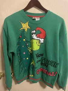 The Grinch Dr Seuss How The Grinch Stole Christmas Green Sweatshirt Size Large - Picture 1 of 7