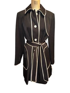 Chaqueta Abrigo Berne Mev 2008 Negro Blanco Pipe Midi Cinturón Botón Frontal Mod Talla 10 - Imagen 1 de 8