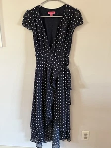 Betsey Johnson Kleid Damen 0 schwarz gepunktet Wickel Rüschen klassisch hoch niedrig - Bild 1 von 8