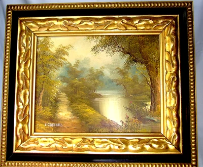 Paisaje tonalismo firmado original vintage mediados del siglo XX marco pesado ¡encantador! Foto 1 de 4