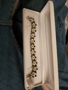 Vintage J CREW Black & White Daisy Flower Link Bracelet - Picture 1 of 6