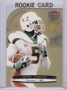 Tarjeta de novato Andre Johnson 2003 Fleer Ultra Gold Medallion Miami Hurricanes RC - Imagen 1 de 2