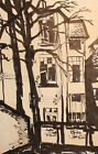 VINTAGE EXPRESSIONIST CITYSCAPE INK PAINTING