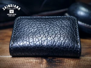 American Bison and Saddle Leather Credit Card Case / Hand Sewing / From Japan - Picture 1 of 11