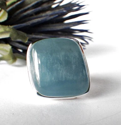 SCHMUCK-STCK RING Silber Blau MILKY AQUA CABOCHON AQUAMARIN  BERYLL Groß 18 57 - Bild 1 von 4