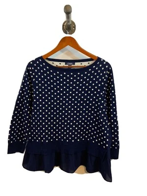 Chaps Womens Polka Dot Sweater Chiffon Hem 3/4 Sleeve Size XL Navy White - Image 1 of 4