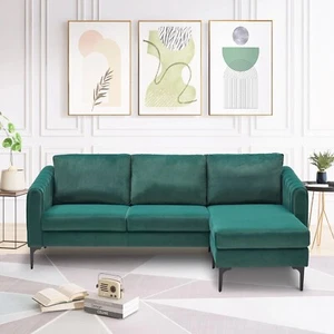 84" Sectional Sofa Set L-Shaped Velvet Couch 3 Seater Sofa with Chaise Ottoman - Picture 1 of 52