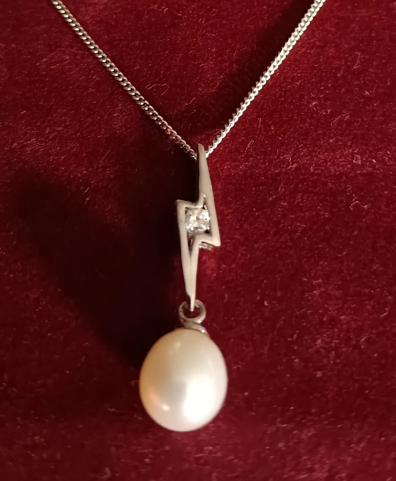 collana donna con ciondolo perla e zircone Swarovski,argento 925 - Immagine 1 di 4